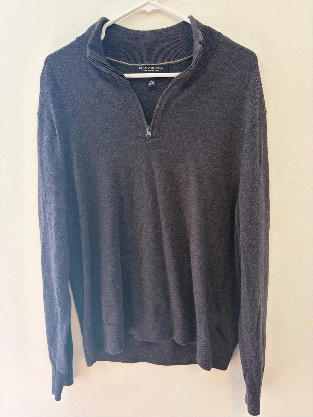 Banana Republic Sweater Mens XL Baruffa 100% Extra Fine Merino Wool 1/4 Zip Gray